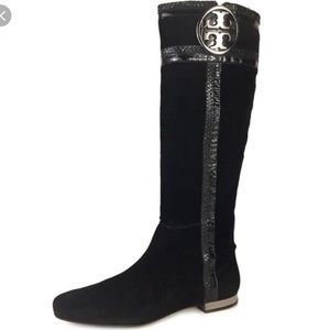 Tory Burch Knee Boots Suede Black Size 9